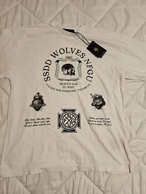 Darc Sport White Short Sleeve Tee with Black Wolves Graphic
